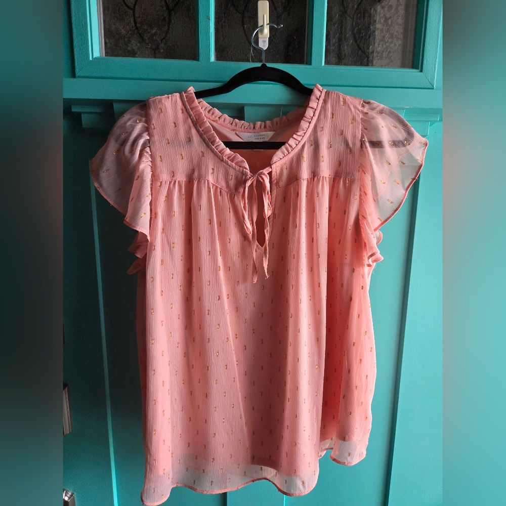 Pink/peachy Flutter Sleeve Blouse